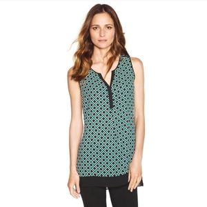 WHBM Green Geo Print Sleeveless Patterned Tunic M